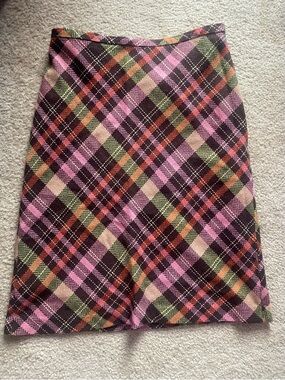 LOFT Multicolor Plaid Midi Skirt - Pink, Green, Black